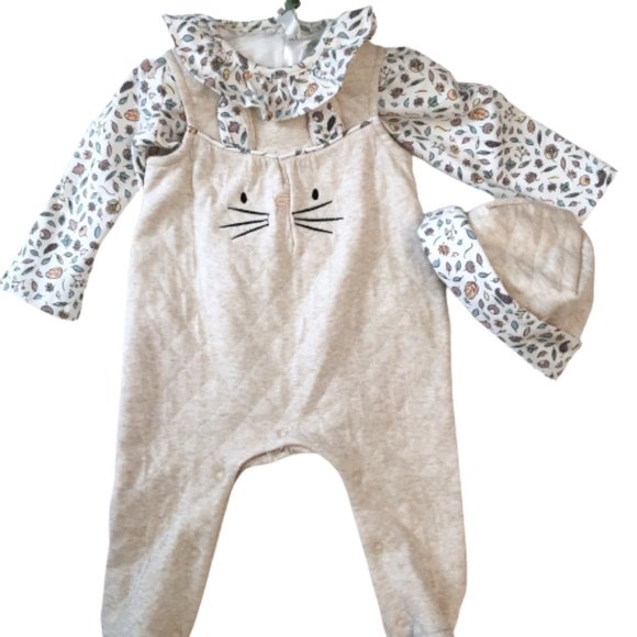 Dylan & Abby NEW Baby Girl 3 Piece Set Bunny Overalls Top Hat Size 6 to 9 Months - Picture 3 of 17